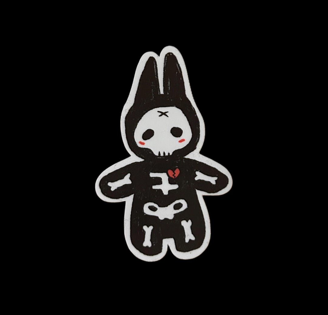Broken Rabbit Face Handcrafted Broken Bunny Vinyl Sticker - Spooky, Personalize Your Space ...