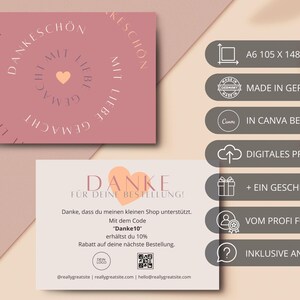 Tarjeta de agradecimiento por los pedidos de sus clientes, plantilla lista para incluir en su paquete. Incluye código QR personalizable