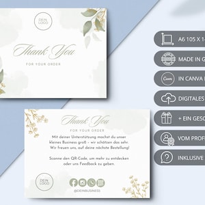 Thank you card as an attachment to your order, Thank You in elegant green. Digital download in DIN A6. Personalizable card. Thank you for...