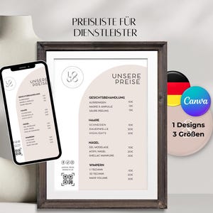 Price list for hairdressers Sheet price lists Canva digital template. Hairdresser services, QR code. Price list hairdressing salons ready to print.