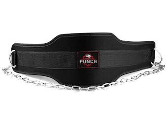 Right Punch Dip Belt with Chain - Heavy Duty Weight Lifting Pull Up Belt - Black