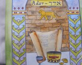 Purim Card from Original Watercolor Pen and Ink drawing