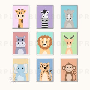 Set of 9 Safari Animal Posters | Nursery Wall Art | Prints for Children | DIGITAL DOWNLOAD