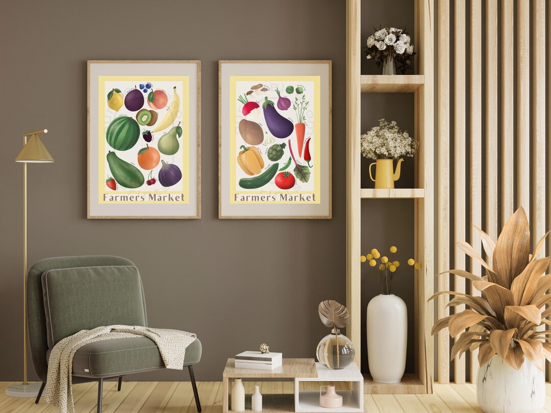 kitchen print set of 2 fruit print vegetable print... Set of 2 Fruit and Veg Prints | Farmer's Market Prints | Kitchen Wall ...