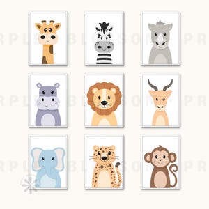 Set of 9 Safari Animal Posters | Nursery Wall Art | Prints for Children | DIGITAL DOWNLOAD
