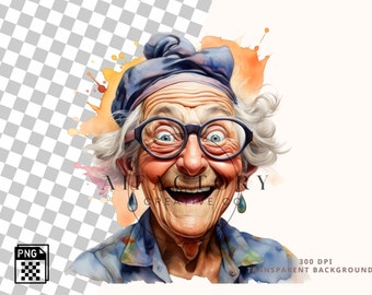 32 Funny old ladies clipart, Crazy Old Ladies Clipart Whimsical Women Graphics Quirky Women Granny Grandma PNG