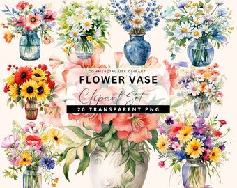 20 Vase of Flowers Clipart, Wildflower Vase, wildflowers in vase clipart, commercial use, floral clipart, Card Making Collage Flower images