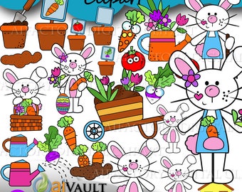 Easter Bunny Clipart Easter egg Clipart, Easter egg hunt, gardening, spring garden, Easter Digital Papers, Bunny PNG Commercial Use - CA001