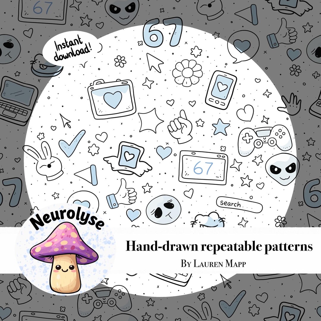 67 Brainrot Seamless Repeatable Pattern – Socials, Alien, Devices ...
