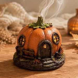 Pumpkin House Backflow Incense Burner, Handmade Cottagecore Fall Decor