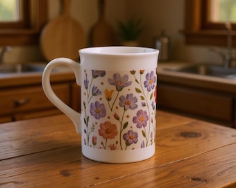 Delicate Floral Mug - Vibrant Wildflower Design - Porcelain Coffee Cup - Gift for Nature Lovers