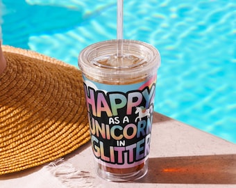 Unicorn Glitter Tumbler - 16 oz Acrylic Insulated Cup