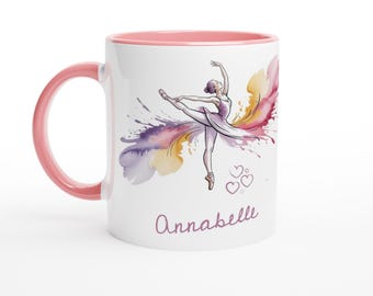 Personalized Ballerina Mug – Watercolor Design, Gift for Ballerina
