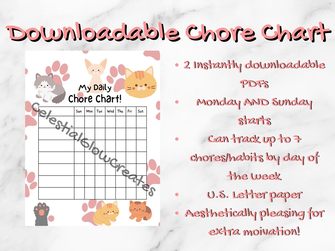 Kitten Chore Chart: Kids' Daily Routine Tracker (digital Download) - Etsy