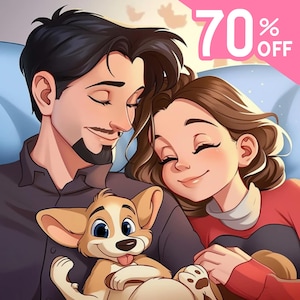 Portret w stylu Disneya dla rodziny, pary, najlepszego przyjaciela Pomysły na spersonalizowane prezenty, bajkowy portret Disneylandu rysunek z kreskówek