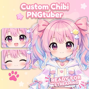Custom Chibi PNGtuber Avatar | Kawaii Streaming Model | Half Body Art (High Resolution)