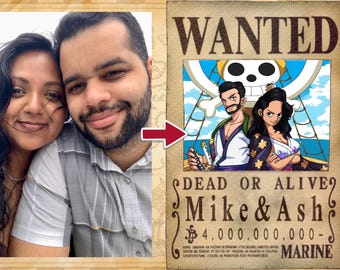 Custom Couple One Piece Anime Portrait | Wanted Poster, Digital File