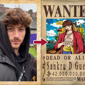 Spersonalizowany portret anime One Piece | Spersonalizowany plakat z poszukiwanym, prezent