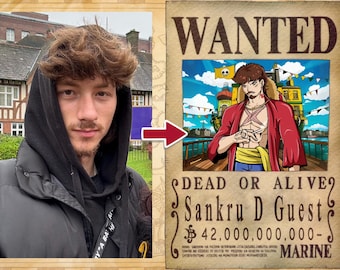 Custom One Piece Anime Portrait | Personalized Wanted Poster Art, Gift