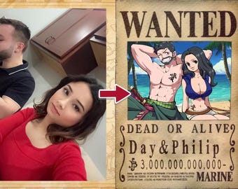 Custom Couple One Piece Wanted Poster | Free Background,Digital File