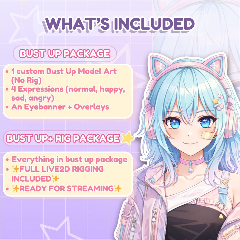 Pushed Expression Rigging Custom Live2d Vtuber Model Art, Free 4 Expressions - Etsy