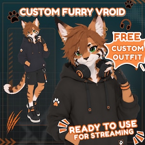 Aangepaste harige VRoid-avatar | 3D VTuber- en VRChat-personagecommissie