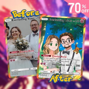Potraits Pokémon Saint-Valentin, carte Pokémon personnalisée, couple personnalisé, famille, portrait d'animal de compagnie, commande de carte Pokémon, cadeau personnalisé, anniversaire