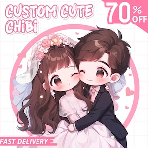 Custom Chibi, Couple Chibi, Chibi Character, Chibi Logo, Cute Chibi, Chibi Emotes, Chibi Fanart, Chibi Commission, Valentine Gift For Wife