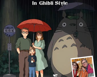 Ghibli Family Portrait Custom | Studio Ghibli Style Anime Family Illustration | Personalized Family Gift
