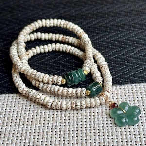 Bodhi Seed Mala Bracelet, Triple Wrap Handmade Jewelry, Meditation Gift for Women, Green Jade Spiritual Bracelet, Yoga Boho Charm.