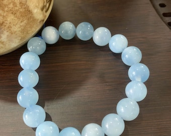Natural Aquamarine Bracelet, Calming Crystal Gemstone Jewelry, Handmade Healing Stone Gift.