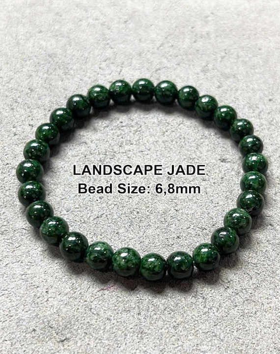 グリーンストーン ビーズブレスレット Green Jade Bracelet, Natural Stone Healing Jewelry, Luck