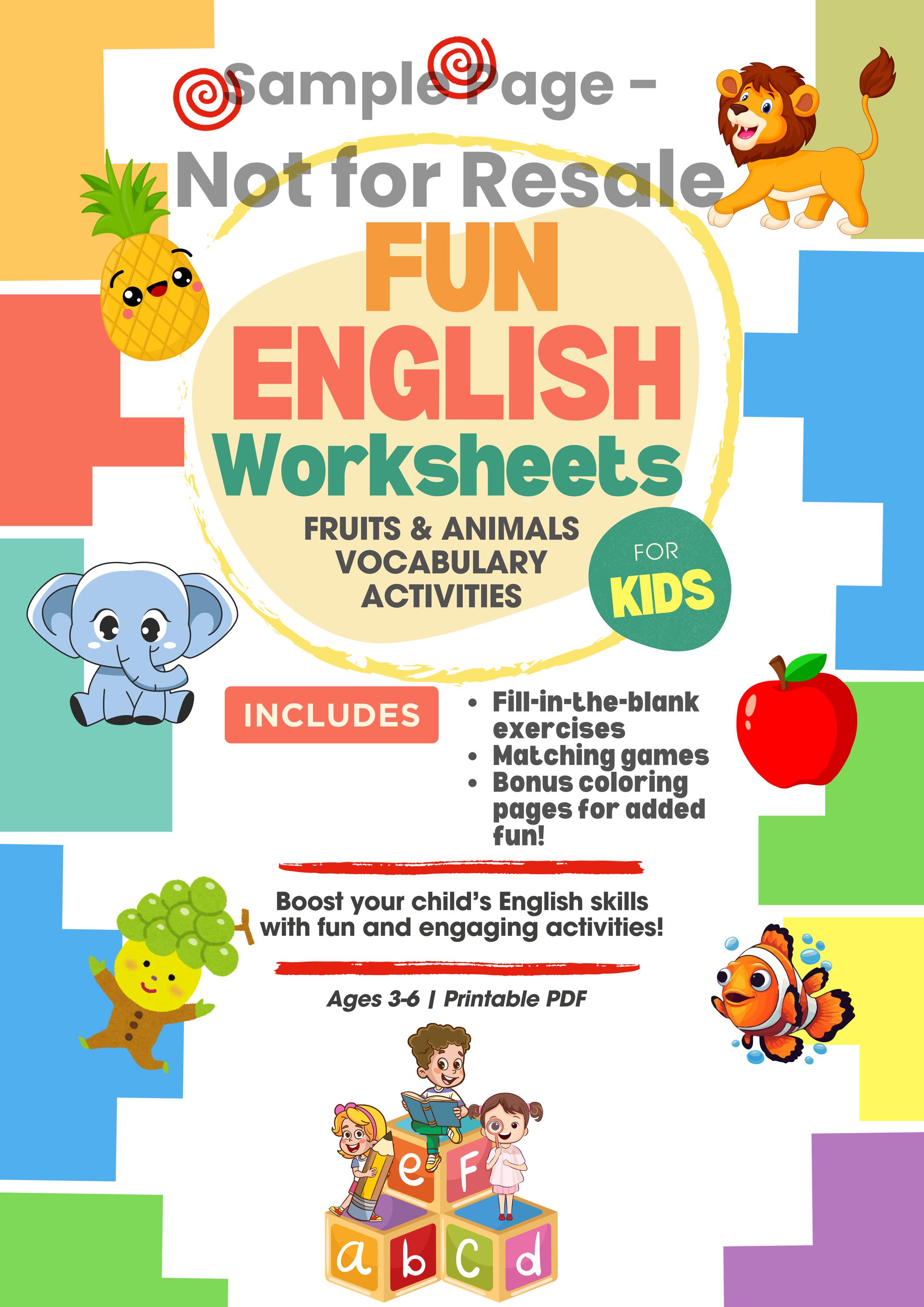Fun and Engaging English Worksheets for Kids - Fruits & Animals ...
