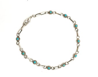 Vintage Delicate Turquoise and Sterling Chain Bracelet Anklet