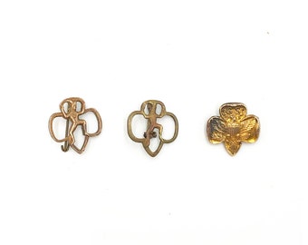 Vintage 1940s - 1970s Brownie and Girl Scout Trefoil Pins - Set of Three