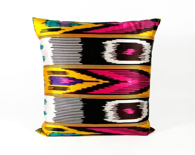 Vintage Ikat Pillow 1980's Gold Ultramarine Teal Hotpink Etsy