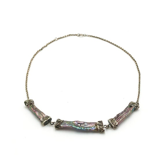 Vintage Stick Branch Cultured Biwa Pearl Triple Strand Necklace Sterli