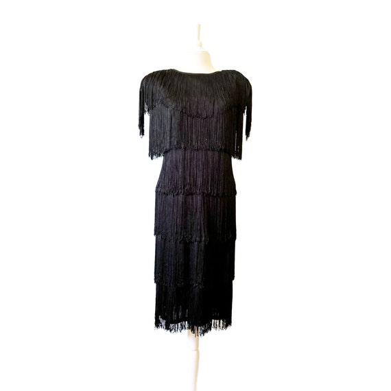 Vintage 1950s Black Fringed Cocktail Dress