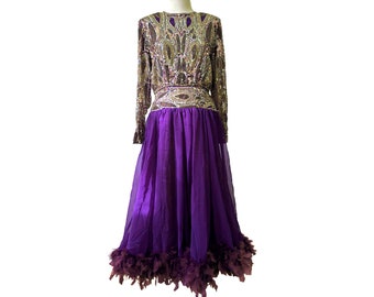 Vintage Smooth Ballroom Dress - Feather Beaded Tambour Deep Purple