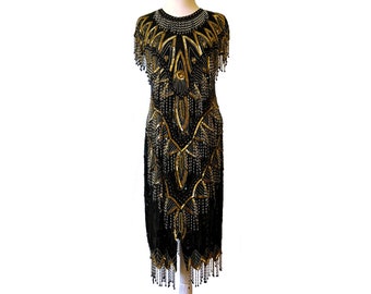 Vintage 1980s Beaded Fringe Cocktail Dress