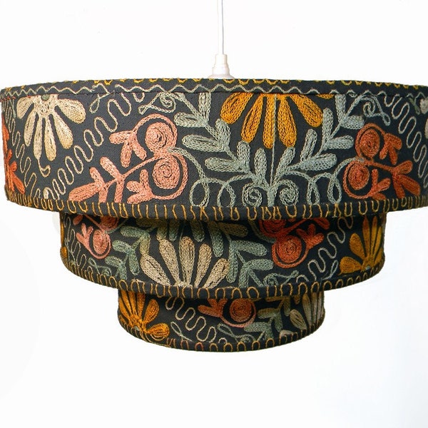 50's Folkloric Lampshade - Three Tiered Pendant