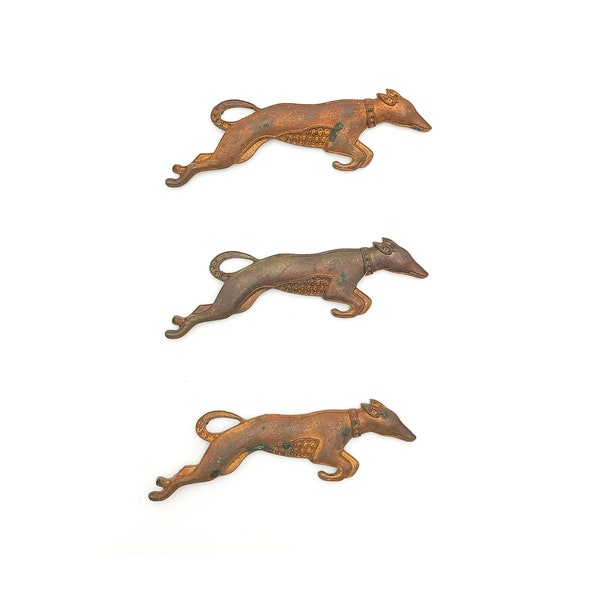 Vintage 1950s Copper Greyhound Metal Charms