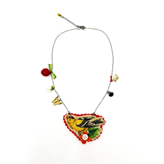 Vintage 1990s Fabric Oriole Charm Necklace - image 2