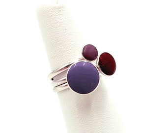 Vintage 1990s Enamel Sterling Stacking Ring Set - Satellite Purple Dots