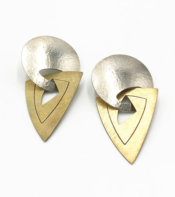 Vintage 1990s Statement Abstract Sterling and Gol… - image 1