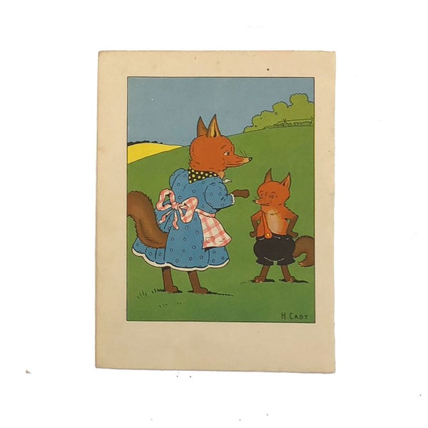 Vintage 1940's Harrison Cady Little Red Fox Illustration Prints - Set of 2