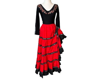 Vintage Asymmetrical Ruffle Flamenco Ballroom Costume