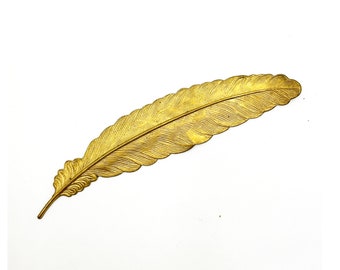 Vintage 1950s Brass Feather Plume Metal Charm