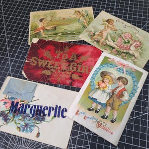 Lote de 5 postales antiguas de San Valentín con texto "Lovely Valentine"