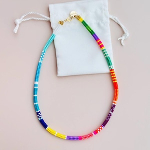 Handgewebte perlenkette | Fischgrät rocailles perlenkette | Handgemachte mehrfarbige Glasperlenkette | Sommer Schmuck
